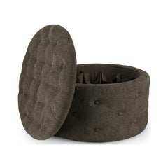 Pouf maro din tesatura poliester, lemn de pin si MDF Ø 70 cm, Ernestine Bizzotto