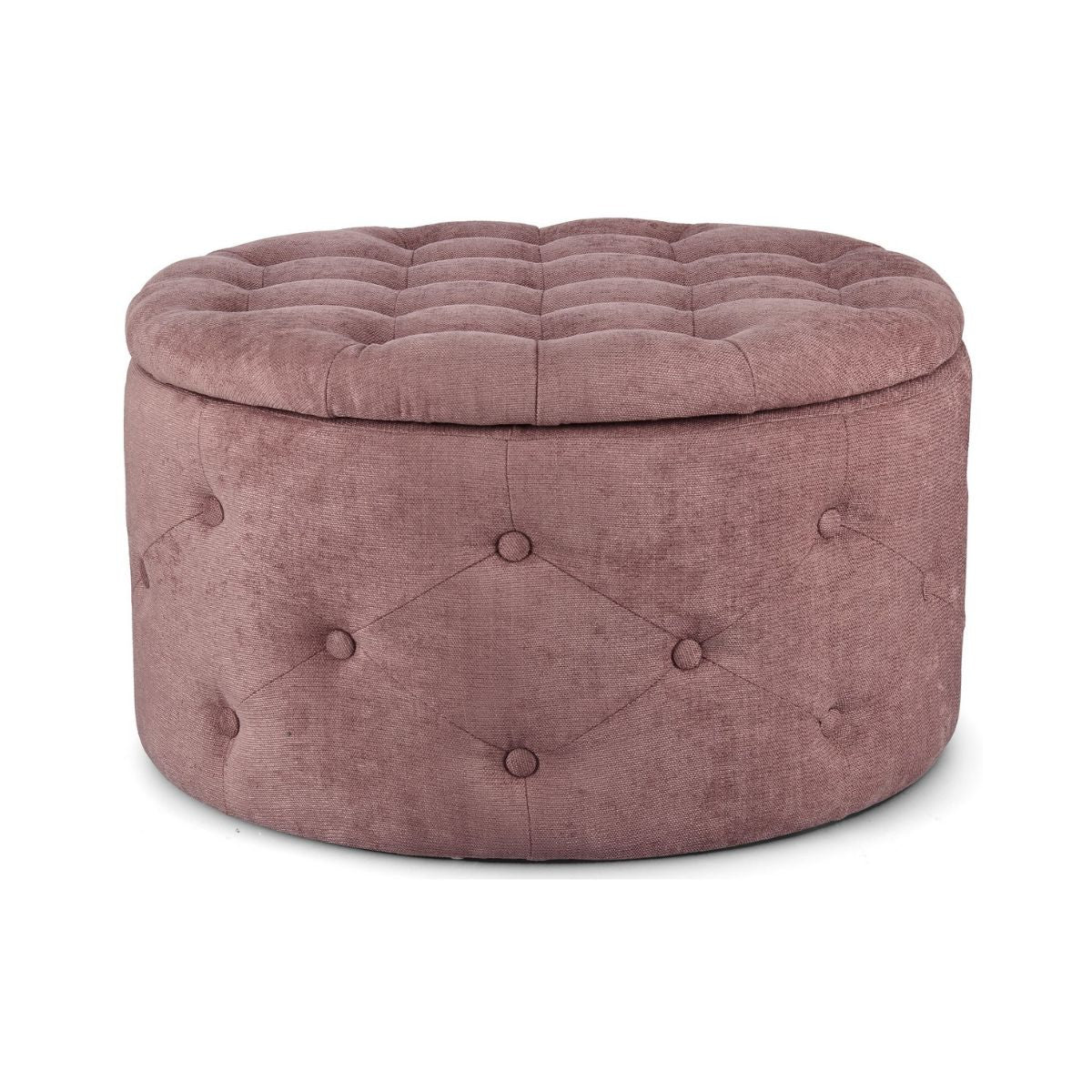 Pouf roz vintage din tesatura poliester, lemn de pin si MDF Ø 70 cm, Ernestine Bizzotto, 1, hectarul.ro