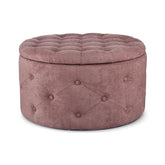 Hectarul - Pouf roz vintage din tesatura poliester, lemn de pin si MDF Ø 70 cm, Ernestine Bizzotto
