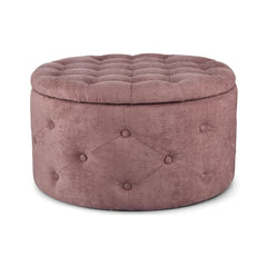 Pouf roz vintage din tesatura poliester, lemn de pin si MDF Ø 70 cm, Ernestine Bizzotto