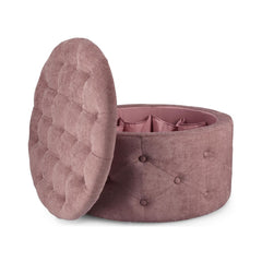 Pouf roz vintage din tesatura poliester, lemn de pin si MDF Ø 70 cm, Ernestine Bizzotto