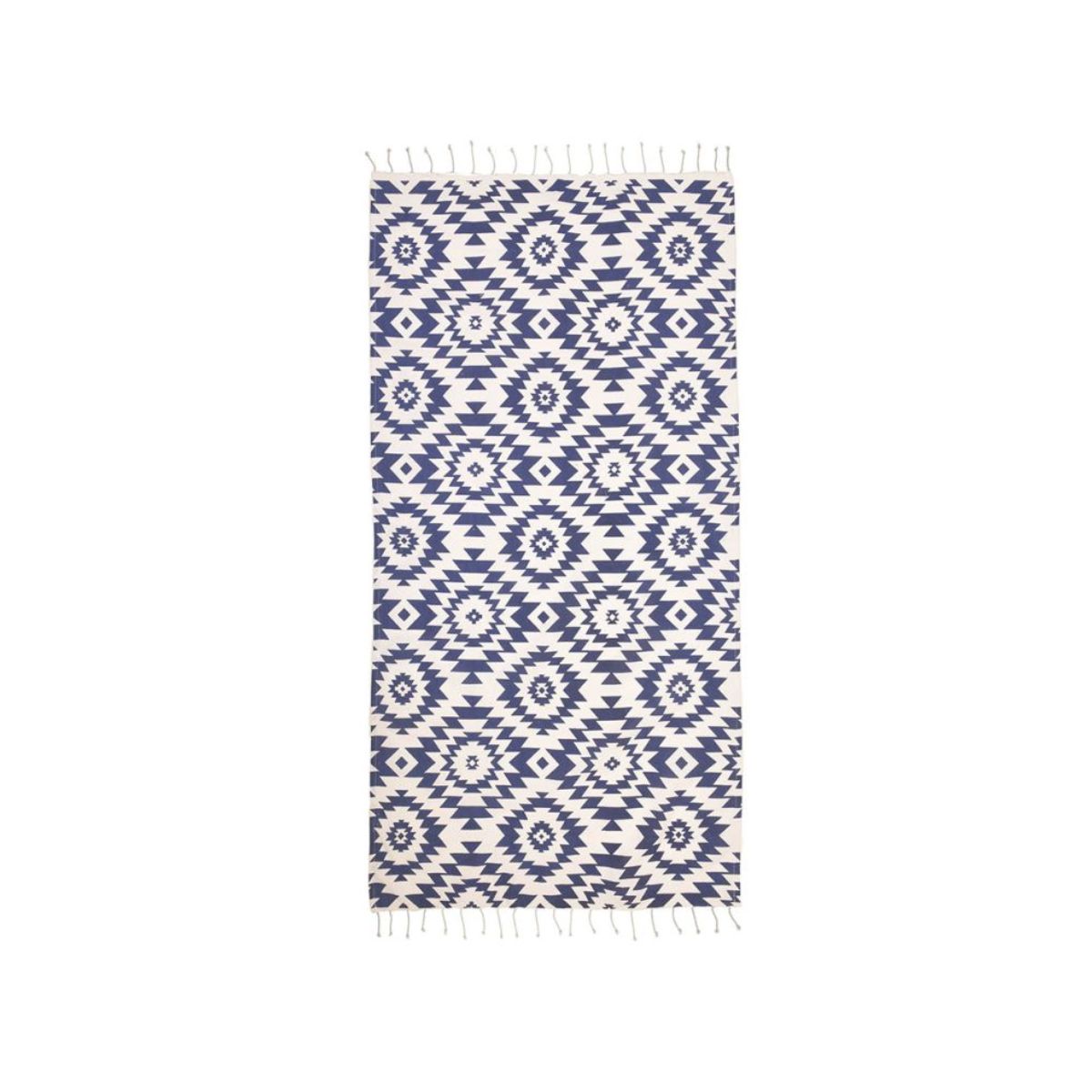 Prosop de plaja din bumbac 100% cu franjuri si model traditional grecesc alb/albastru , 180x90 cm, 1, hectarul.ro