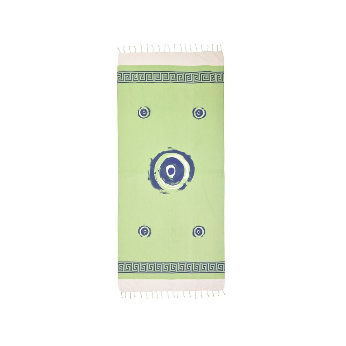 Prosop de plaja din bumbac 100% cu franjuri si model traditional grecesc verde, 180x90 cm, 1, hectarul.ro