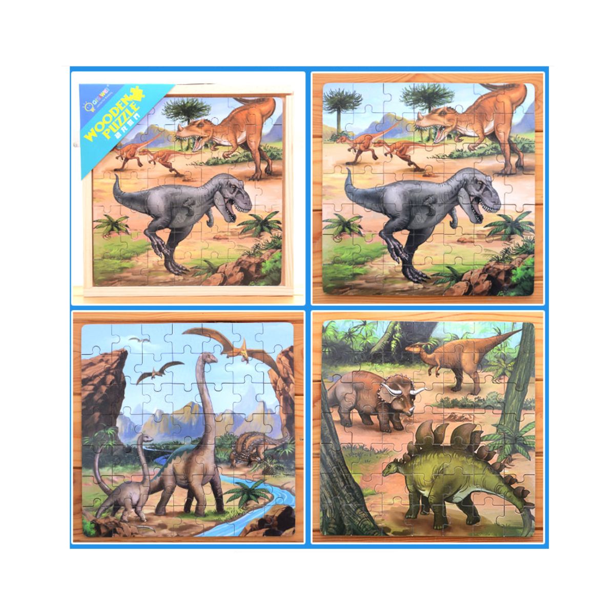 Puzzle 3 in 1 din lemn in cutie cu tematica - Dinozauri, WD 9002C, 1, hectarul.ro
