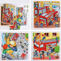 Puzzle 3 in 1 din lemn in cutie cu tematica - Pompieri, WD 9002F
