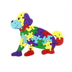 Puzzle 3D din lemn, caine, 26 piese, cu litere si cifre, WD4506-P