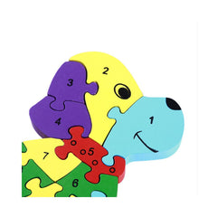 Puzzle 3D din lemn, caine, 26 piese, cu litere si cifre, WD4506-P