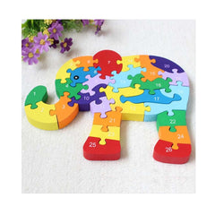 Puzzle 3D din lemn, elefant, 26 piese, cu litere si cifre, WD 4506-N