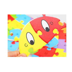 Puzzle 3D din lemn, pestisor, 26 piese, cu litere si cifre, WD 4506-A