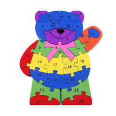 Puzzle 3D din lemn, ursulet, 26 piese, cu litere si cifre, WD 4506-M