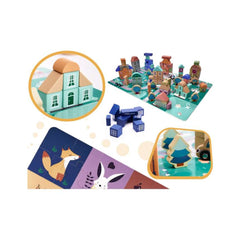 Puzzle cuburi din lemn educativ, masini, 181 buc