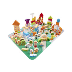 Puzzle cuburi din lemn educativ, oras, 120 buc