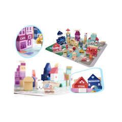 Puzzle cuburi din lemn educativ, oras, 100 buc, 55x42cm