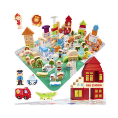 Puzzle cuburi din lemn educativ, oras, 120 buc