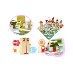 Puzzle cuburi din lemn educativ, oras, 120 buc