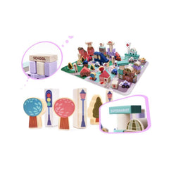 Puzzle cuburi din lemn educativ, oras, 135 buc, 55x42 cm