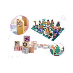 Puzzle cuburi din lemn educativ, pista de curse, 160 buc, 59x39cm