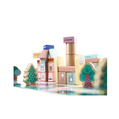 Puzzle cuburi din lemn educativ, pista de curse, 160 buc, 59x39cm