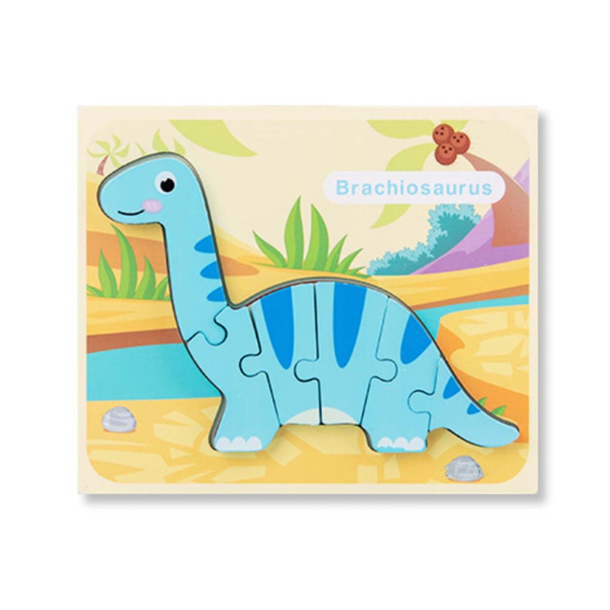 Puzzle din lemn 3D dinozaur Brachiosaurus cu 6 piese, 18x 15 cm, WD 9513-C, 1, hectarul.ro