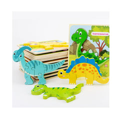 Puzzle din lemn 3D dinozaur Brachiosaurus cu 6 piese, 18x 15 cm, WD 9513-C