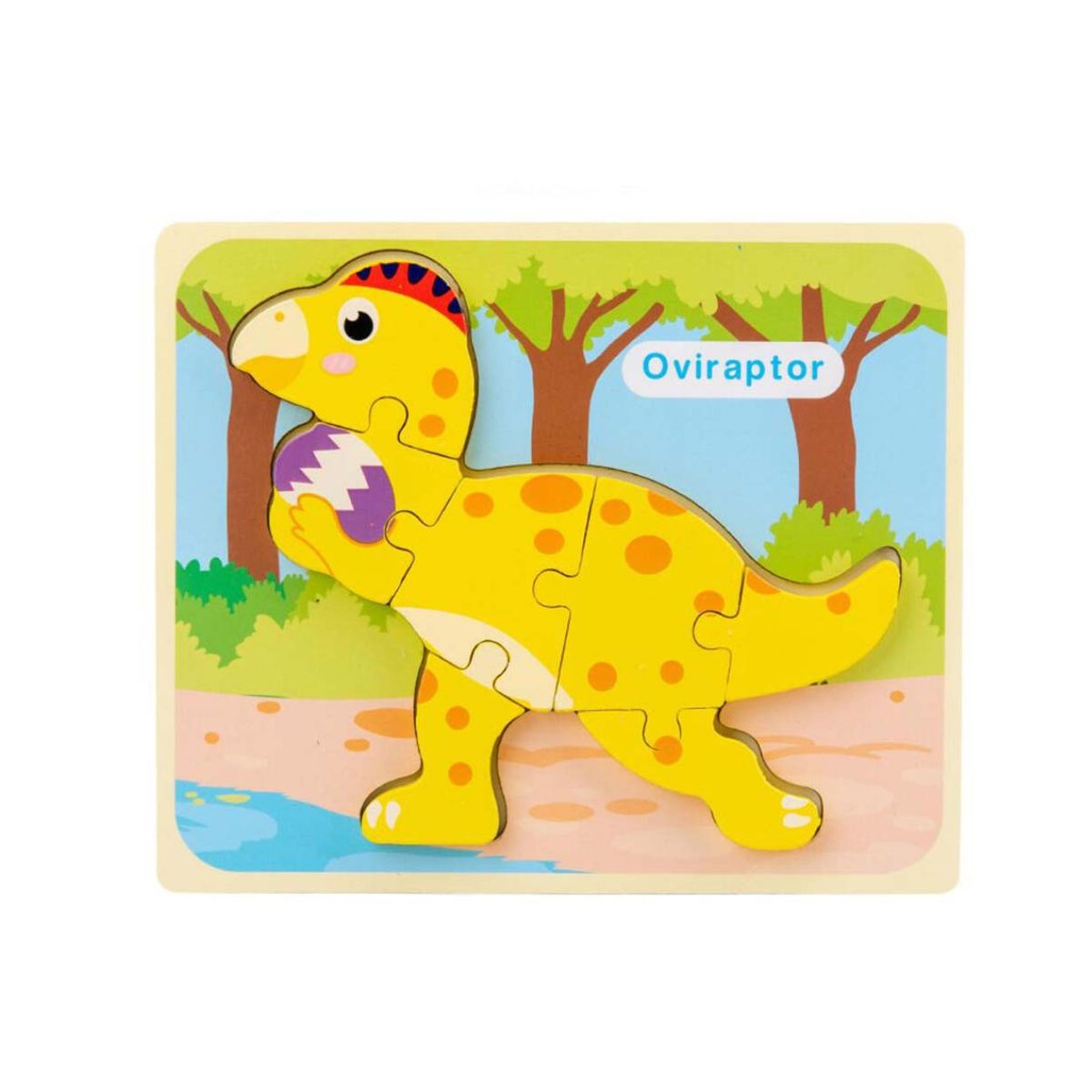 Puzzle din lemn 3D dinozaur Oviraptor cu 7 piese, 18x 15 cm, WD 9513-G, 1, hectarul.ro