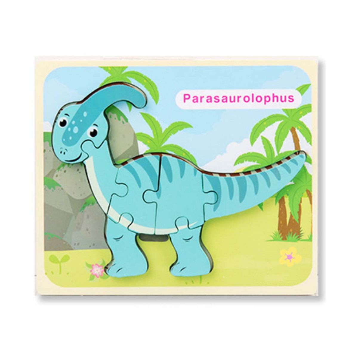 Puzzle din lemn 3D dinozaur Parasaurolophus cu 7 piese, 18x 15 cm, WD 9513-J, 1, hectarul.ro