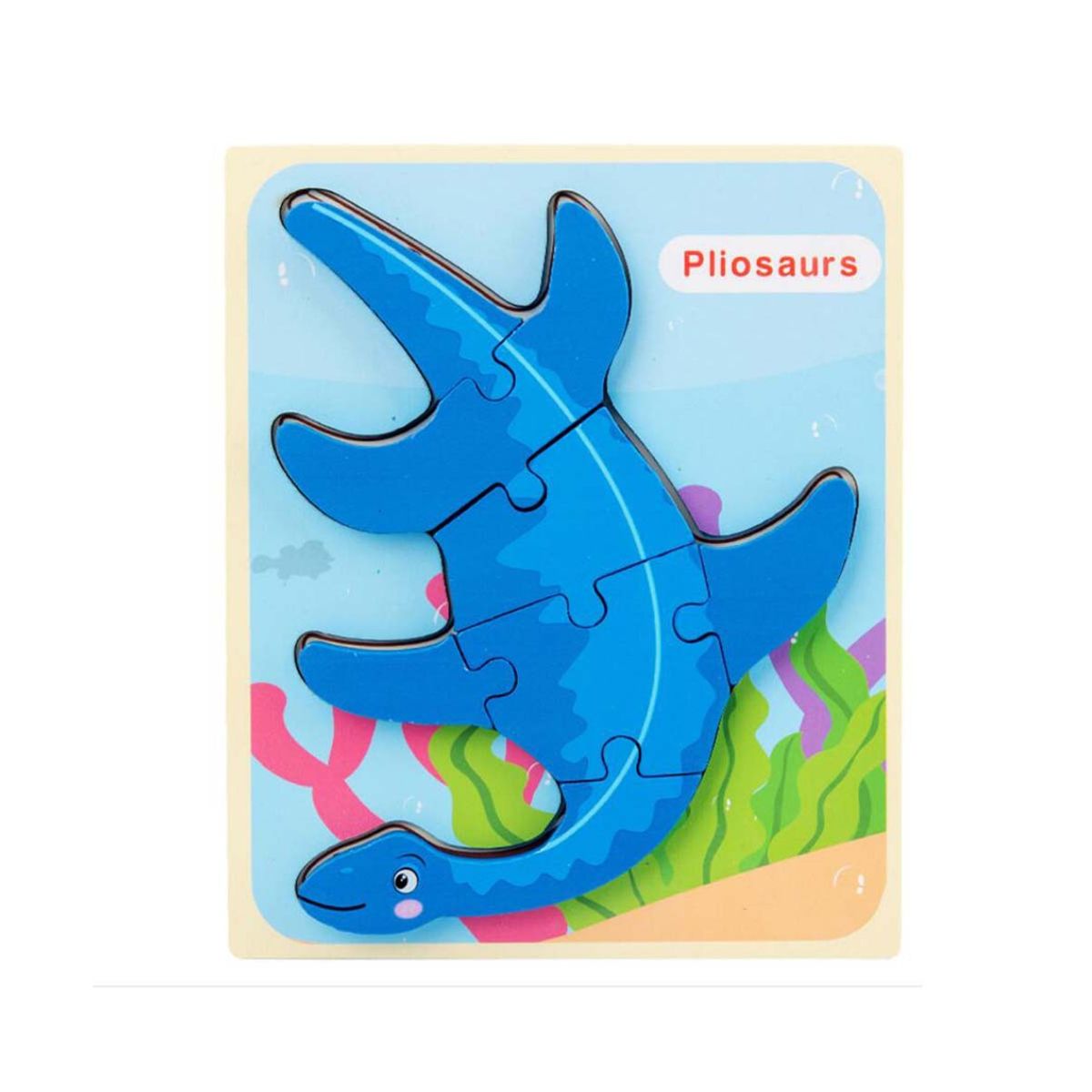 Puzzle din lemn 3D dinozaur Pliosaurus cu 7 piese, 18x 15 cm, WD 9513-E, 1, hectarul.ro