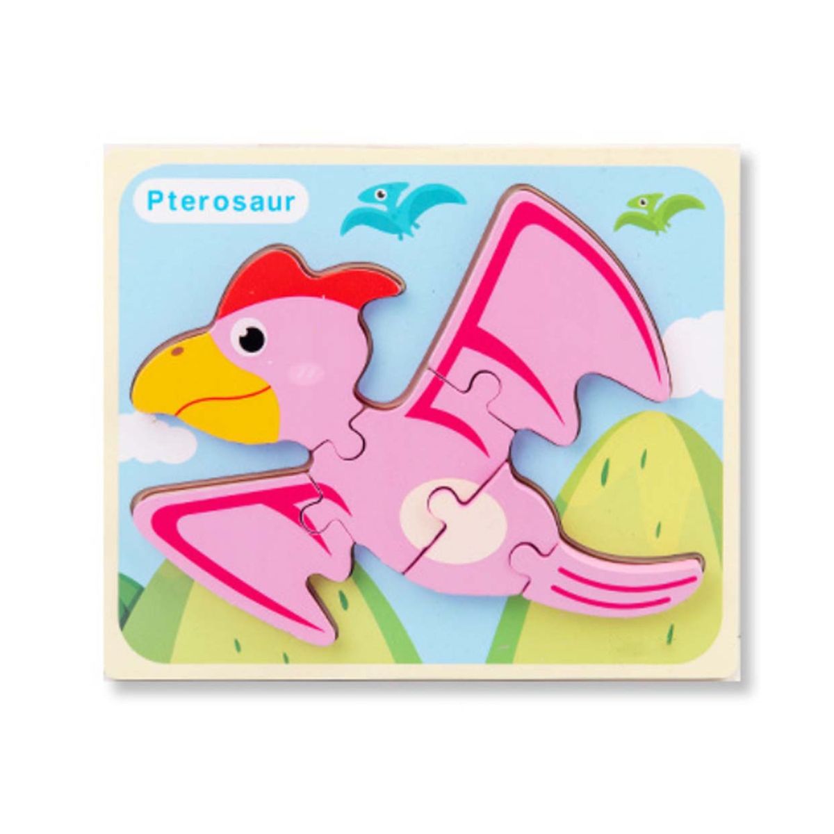 Puzzle din lemn 3D dinozaur Pterosaur cu 6 piese, 18x 15 cm, WD 9513-L, 1, hectarul.ro