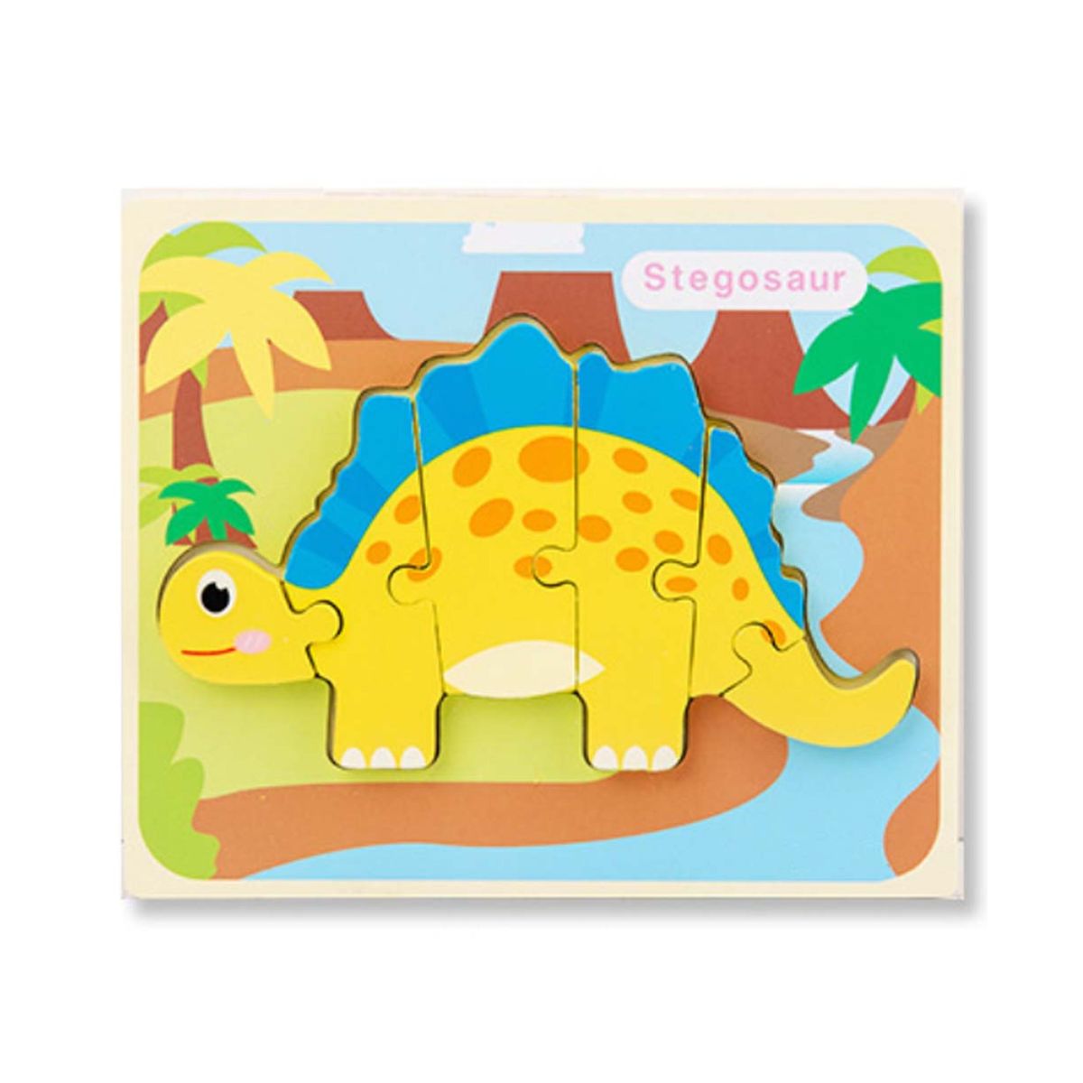 Puzzle din lemn 3D dinozaur Stegosaurus cu 6 piese, 18x 15 cm, WD 9513-M, 1, hectarul.ro