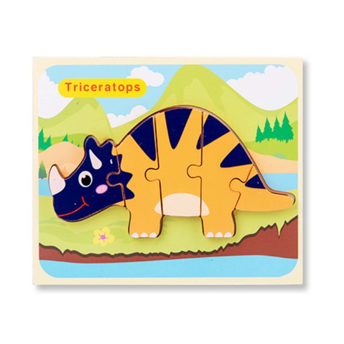 Puzzle din lemn 3D dinozaur Triceratops cu 5 piese, 18x 15 cm, WD 9513-D, 1, hectarul.ro