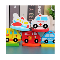 Puzzle din lemn 3D incastru cu vehicule de transport, WD 9534