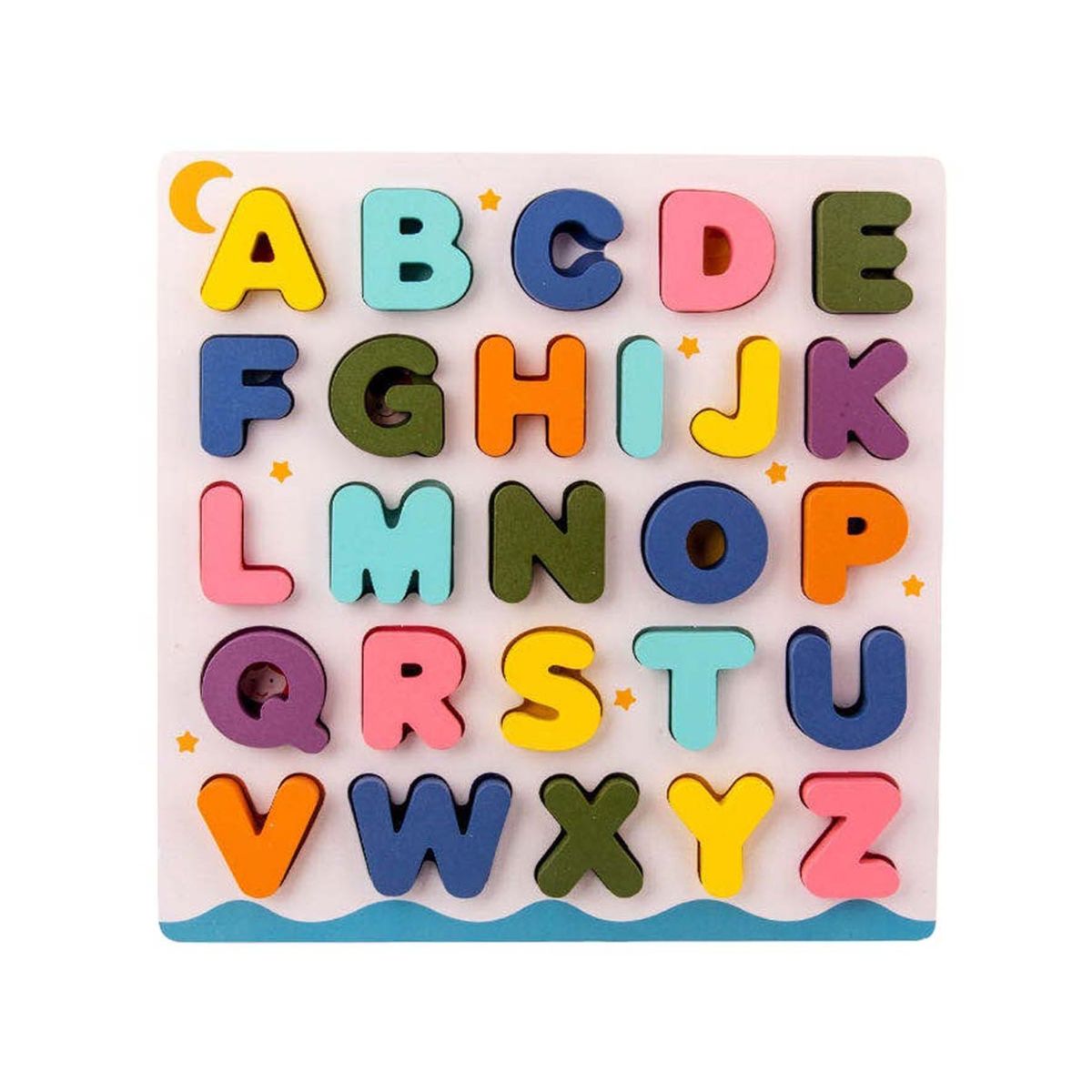 Puzzle incastru din lemn 3D cu litere mari de tipar si ilustratii, in limba engleza, 26 piese, WD2074-B, 1, hectarul.ro