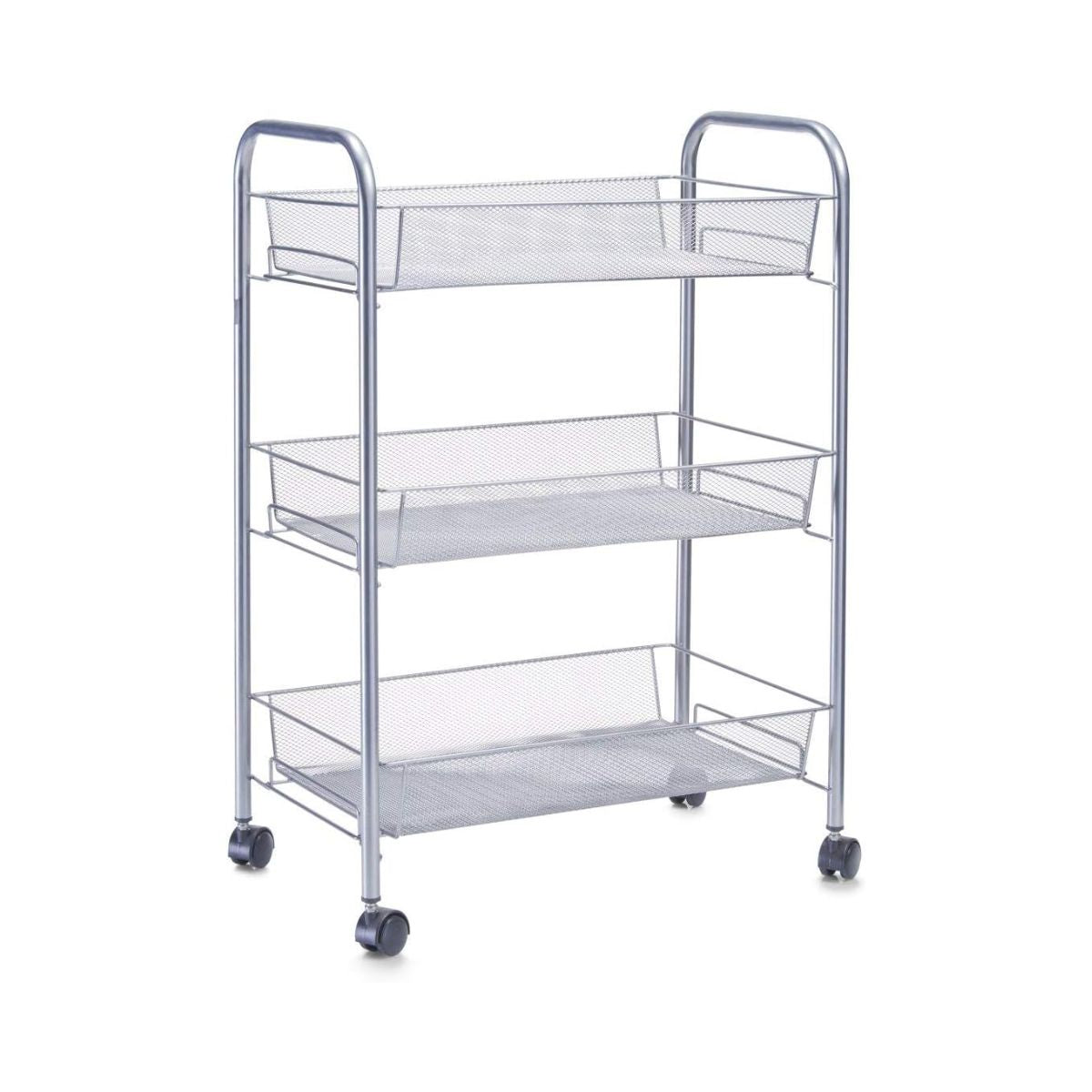 Raft cu roti argintiu din plasa metalica, 43,5 x 26 x 62,5 cm, Mesh trolley Zeller, 1, hectarul.ro