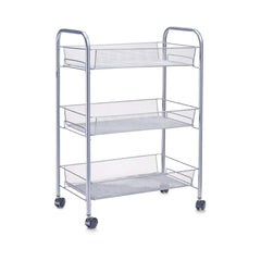 Raft cu roti argintiu din plasa metalica, 43,5 x 26 x 62,5 cm, Mesh trolley Zeller