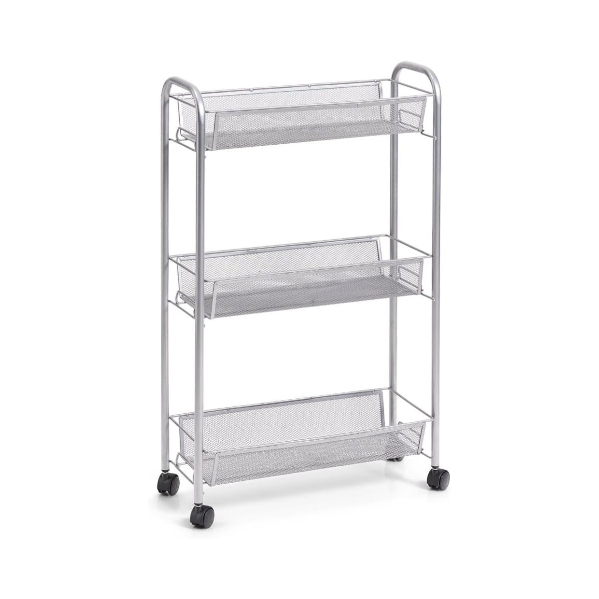 Raft cu roti argintiu din plasa metalica, 44 x 17 x 70,5 cm, Mesh 3 layers trolley Zeller, 1, hectarul.ro