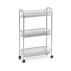 Raft cu roti argintiu din plasa metalica, 44 x 17 x 70,5 cm, Mesh 3 layers trolley Zeller