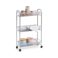 Raft cu roti argintiu din plasa metalica, 44 x 17 x 70,5 cm, Mesh 3 layers trolley Zeller