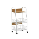 Hectarul - Raft cu roti pentru bucatarie alb / lemn natural 40x30x80 cm