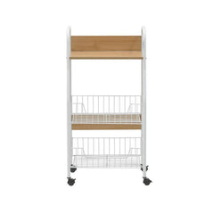 Raft cu roti pentru bucatarie alb / lemn natural 40x30x80 cm