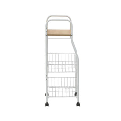 Raft cu roti pentru bucatarie alb / lemn natural 40x30x80 cm