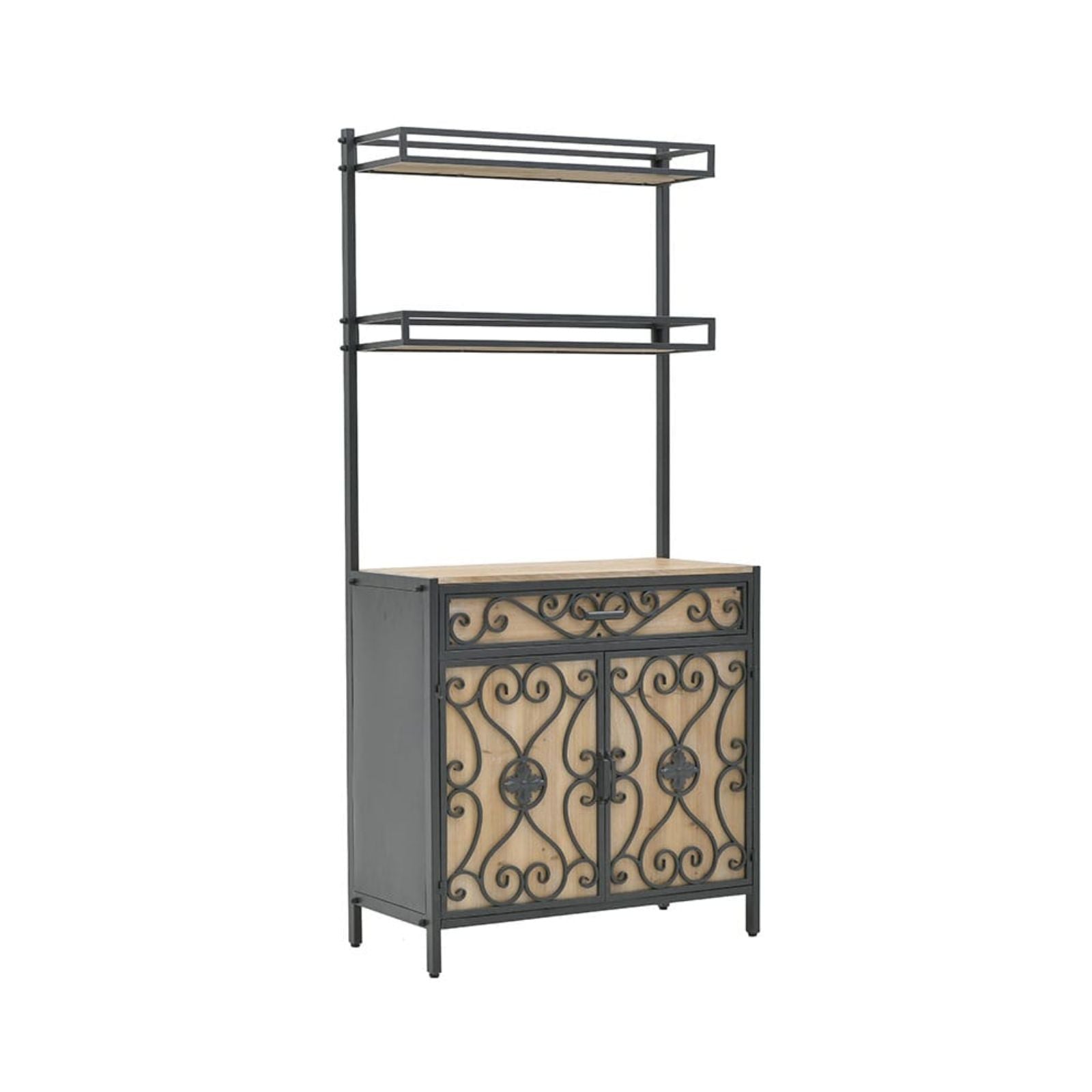 Bufet metalic cu lemn, negru-natural, 84x40x180 cm, INART, 1, hectarul.ro