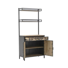 Bufet metalic cu lemn, negru-natural, 84x40x180 cm, INART