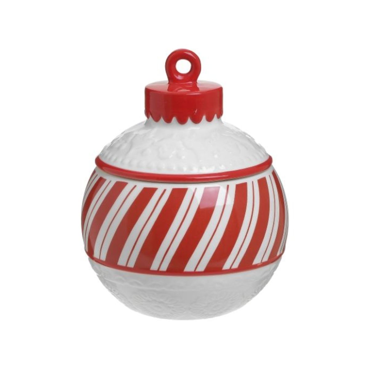 Recipient de depozitare alb/rosu ceramic Φ16X20 Stripes Inart, 1, hectarul.ro