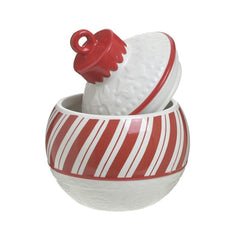 Recipient de depozitare alb/rosu ceramic Φ16X20 Stripes Inart