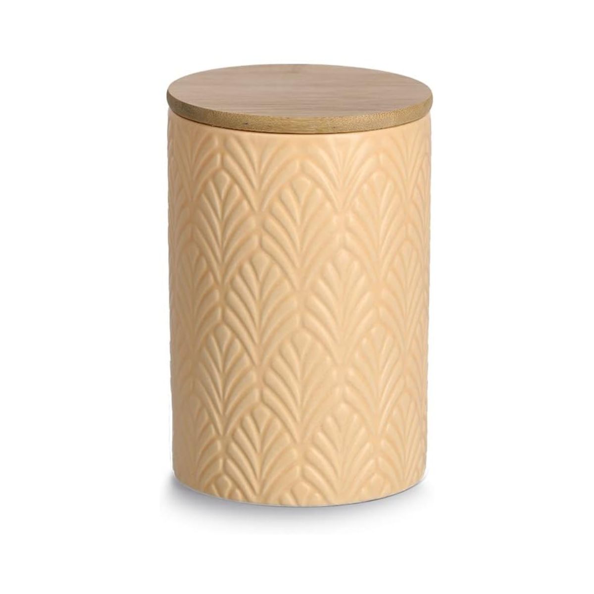 Recipient depozitare alimente portocaliu-piersica din ceramica cu capac, 720 ml, Φ10 x 15 cm Leaves Zeller, 1, hectarul.ro