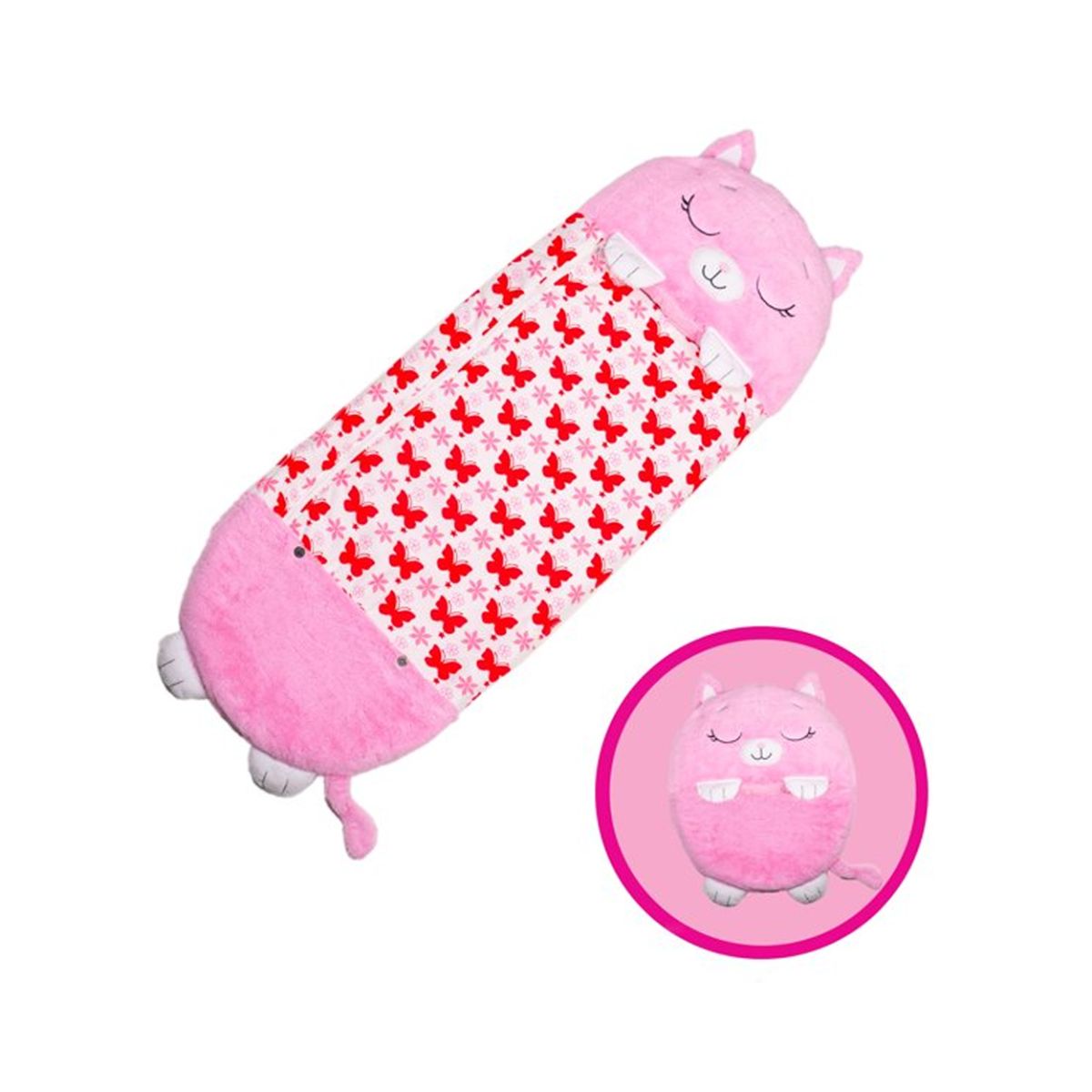 SAC DE DORMIT 2 IN 1 PISICUTA CHARLOTTE, PLIABIL, PORTABIL,137X50CM, ROZ, 3-8 ANI, WJ6141-A, 1, hectarul.ro