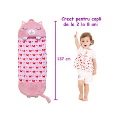 SAC DE DORMIT 2 IN 1 PISICUTA CHARLOTTE, PLIABIL, PORTABIL,137X50CM, ROZ, 3-8 ANI, WJ6141-A