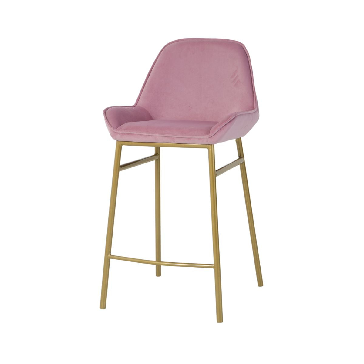 Scaun de bar cu cadru metalic fix si sezut textil din catifea de culoare roz prafuit , 52x49x94.5 cm Y1851, 1, hectarul.ro