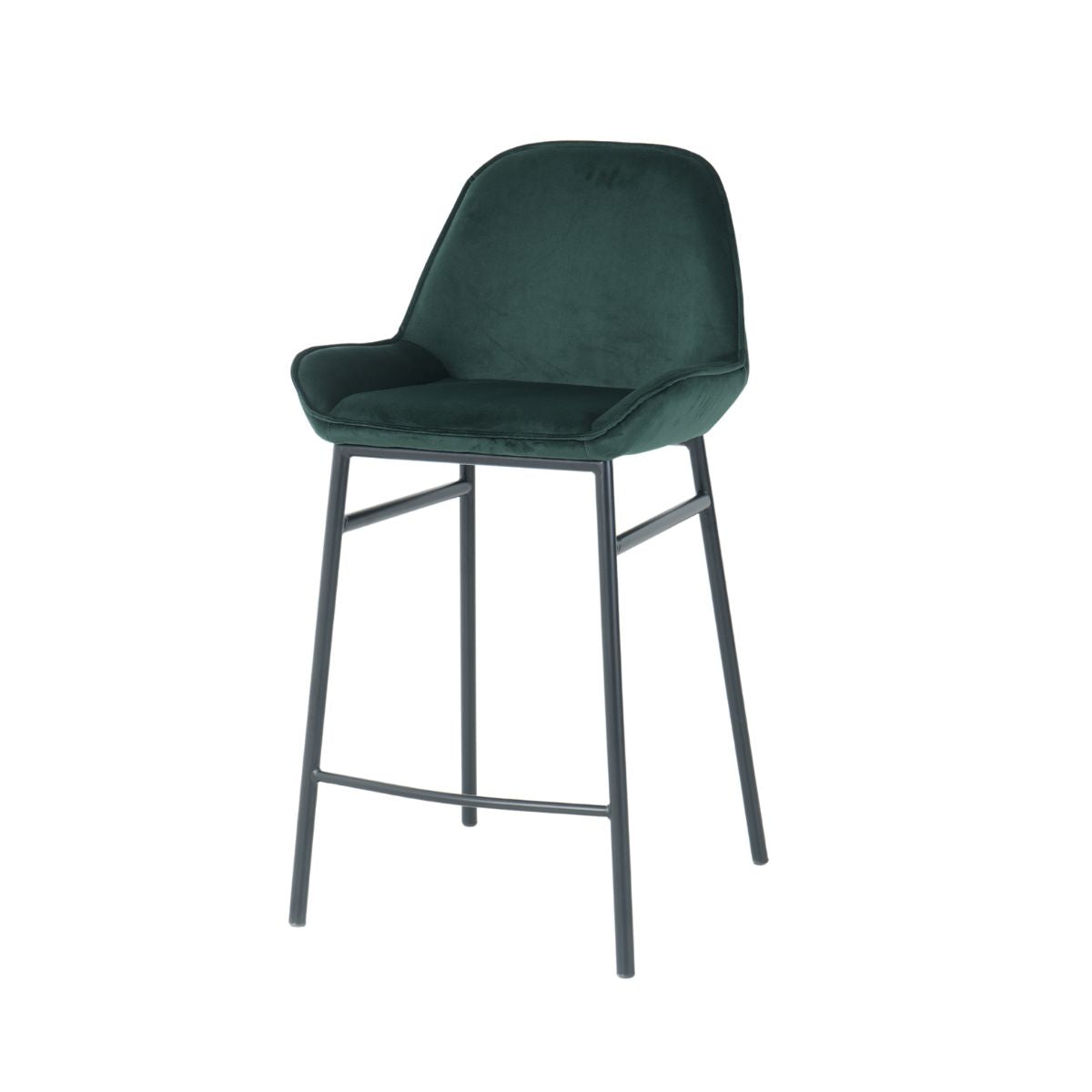 Scaun de bar cu cadru metalic fix si sezut textil din catifea de culoare verde smarald , 52x49x94.5 cm Y1851, 1, hectarul.ro