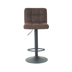 Scaun de bar cu picior metalic reglabil pe inaltime si sezut rotativ din microfibra de culoare maro vintage, 40x40x104 cm A635